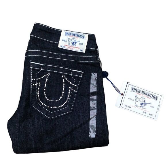Brand New True Religion Jeans Size 26 STRAIGHT Clear Crystal - Picture 1 of 10